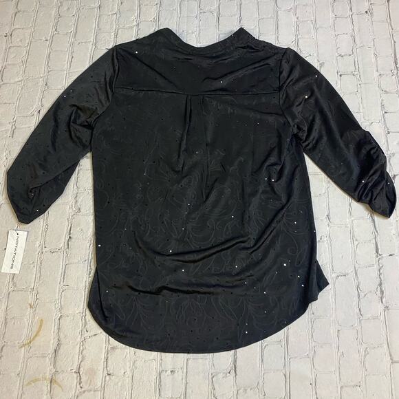 notations womens blouse L rollcuff Ruffle Witchy Sparkle NYC camp bold Statement - Picture 2 of 9